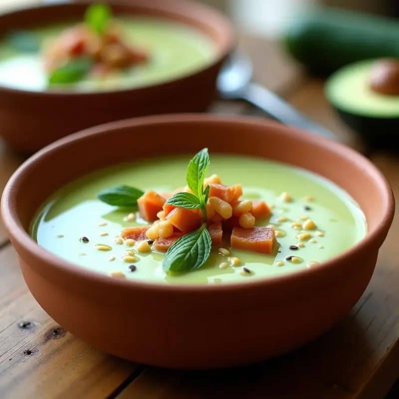 Crema Fría de Pepino y Aguacate con Crujiente de Jamón Serrano: Receta Andaluza Keto