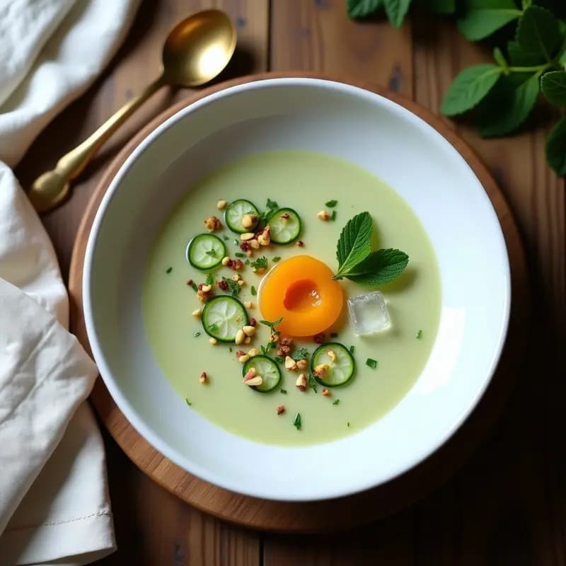 Crema Fría de Pepino y Albaricoque con Toque de Mentha: Receta Iraní Sin Cocción