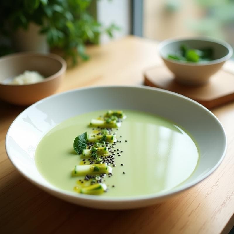 Crema Fría de Pepino y Algas con Vinagreta de Wasabi: Receta Japonesa Vegana