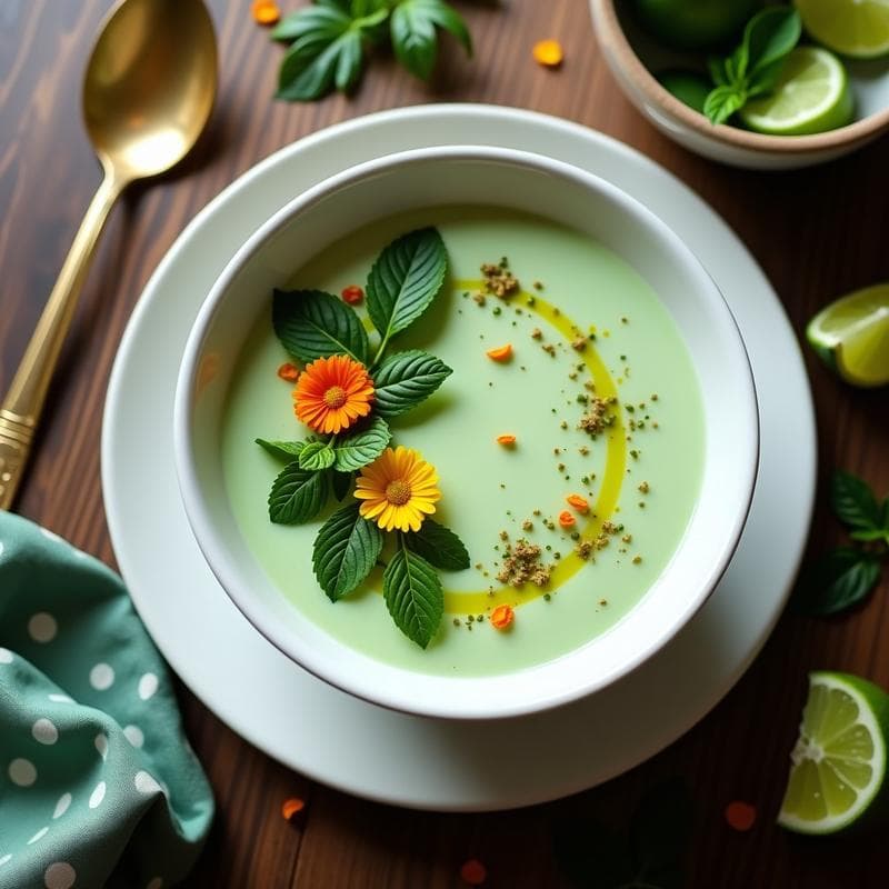 Crema Fría de Pepino y Menta con Toque de Lima: Sopa Iraní Vegana