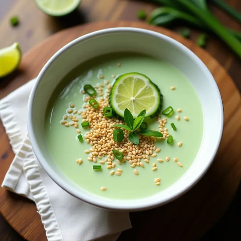 Crema Fría de Pepino y Wasabi con Crujiente de Sésamo: Receta Tailandesa Refrescante
