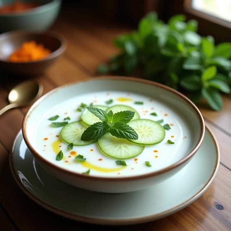 Crema Fría de Pepino y Yogur de Coco con Mentol: SopaVerde Iraní para el Calor