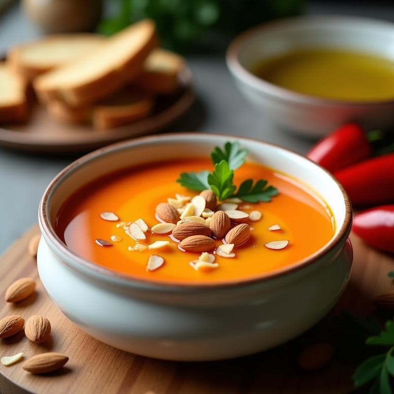Crema Fría de Pimiento Choricero y Almendras: Receta Española Sin Lácteos en 15 Minutos