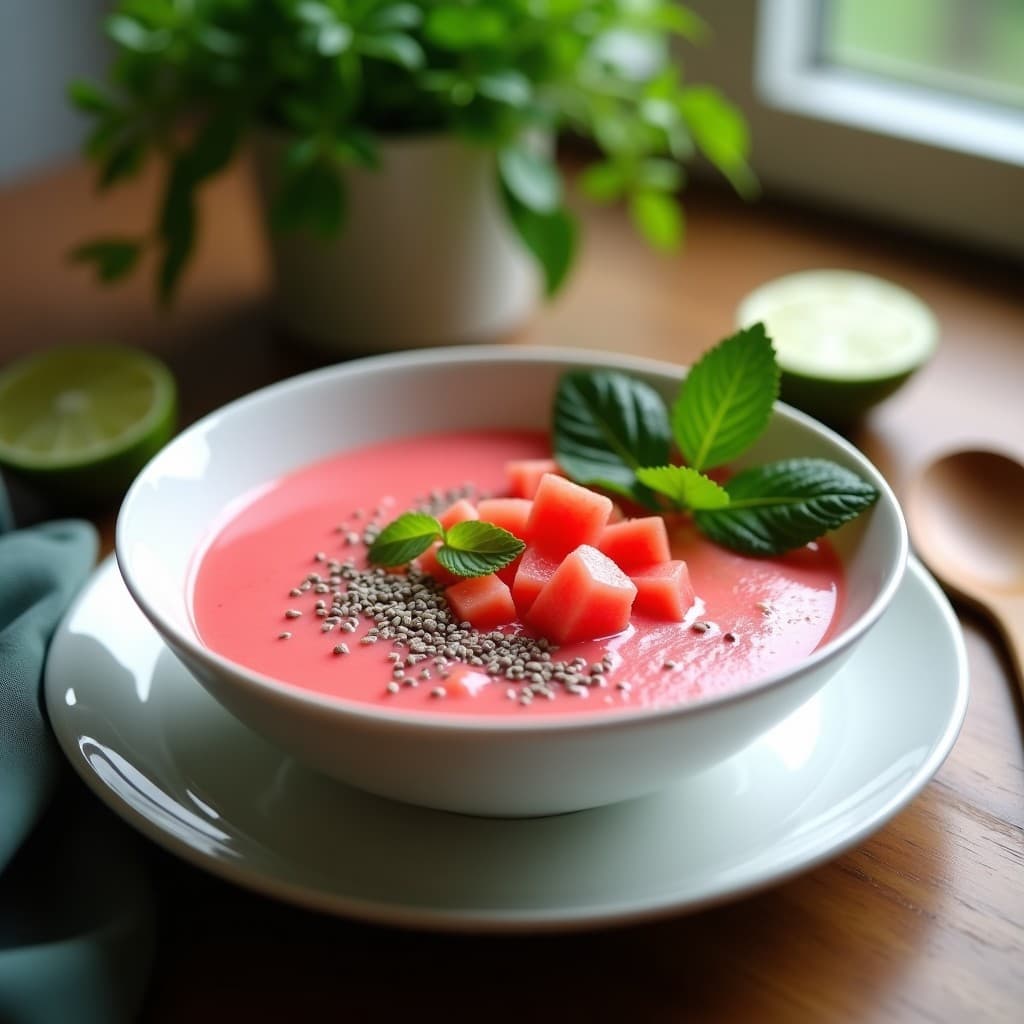 Crema Fría de Sandía y menta con Toque de Jengibre: Sopa detox para el Verano