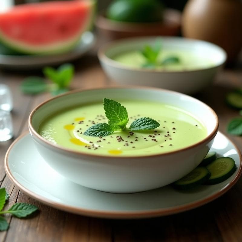 Crema Fría de Sandía y Pepino con Toque de Menta: Gazpacho Veraniego Sin Lácteos