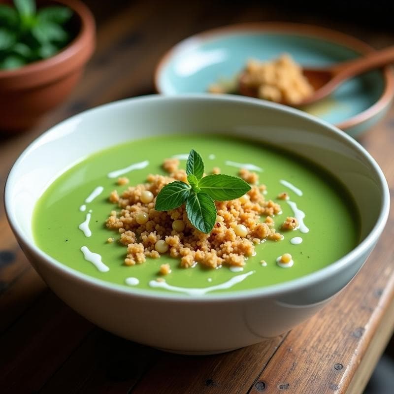 Crema de Guisantes con Mentas y Crumble de Almendras: Receta Irán en 15 Minutos
