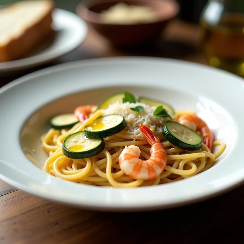 Crema de Pasta con Calabacín y Gambas: Receta Umami en 20 Minutos con Toque Gourmet