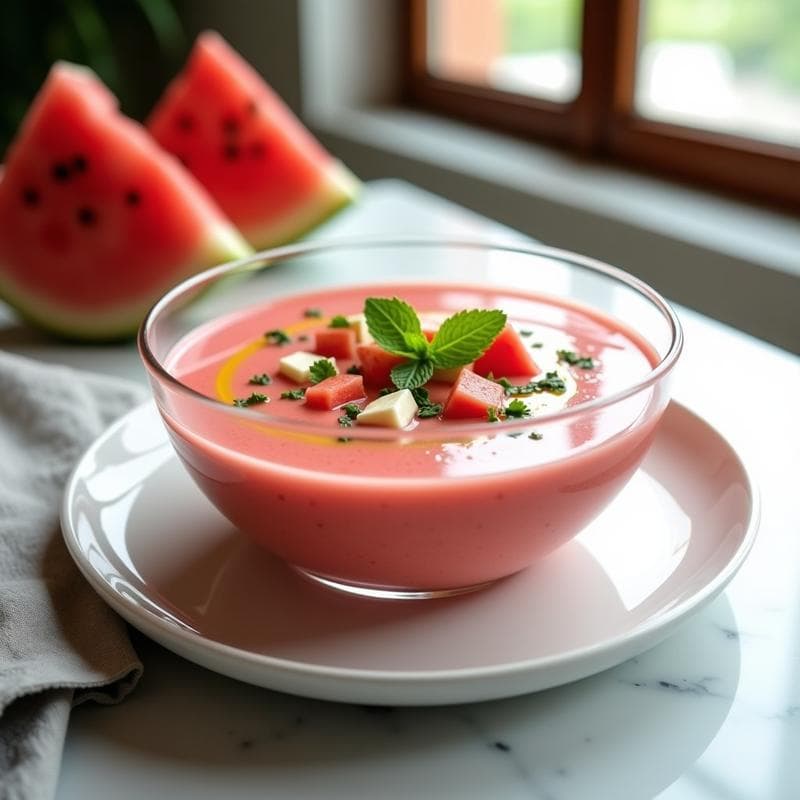 Crema Fría de Sandía y Queso Feta con Menta: Receta Refrescante en 10 Minutos