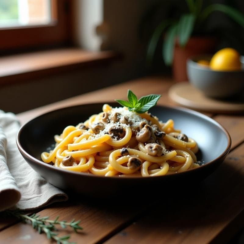 Crema de Pasta Ahumada con Hongos Porcini: Receta Gourmet en 30 Minutos con Toque a Leña