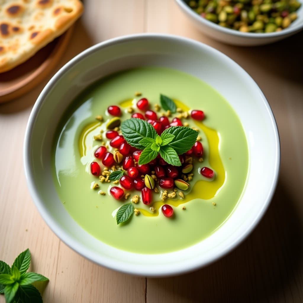 Crema Fría de Pepino y Aguacate con Topping de Granada: Receta Iraní Sin Lácteos