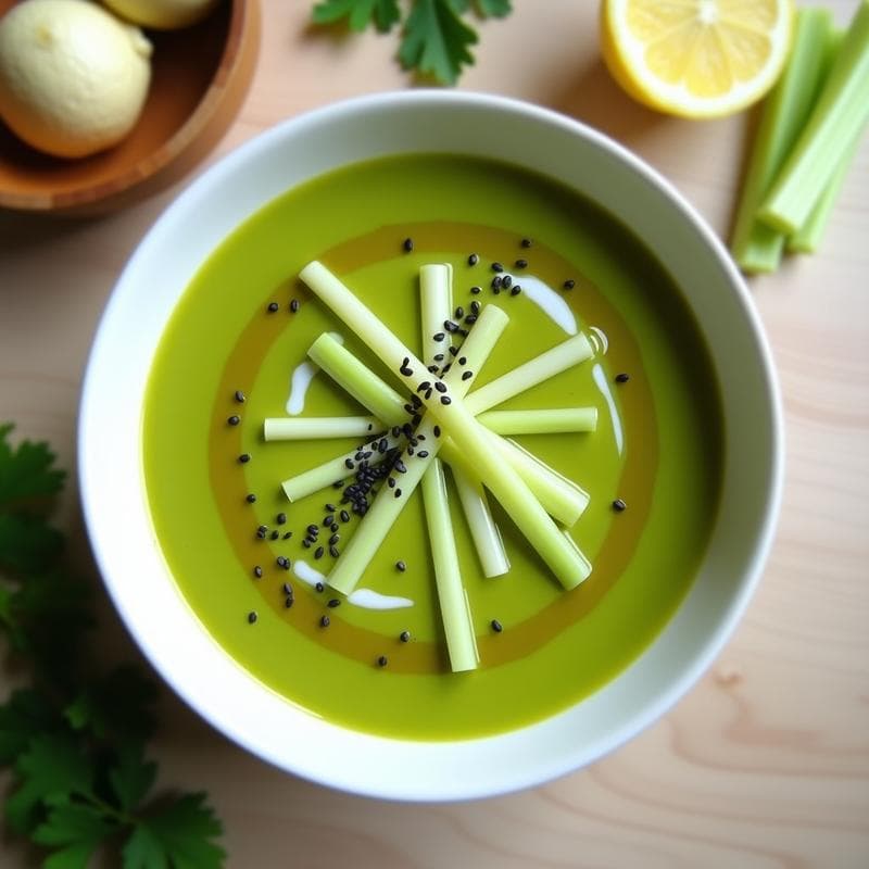 Crema de Pepino y Aguacate con Crudités de Apio: Sopa Fría Keto en 10 Minutos