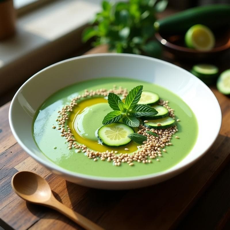 Crema de Pepino y Espirulina con Topping de Semillas de Cáñamo: Receta Detox en 10 Minutos