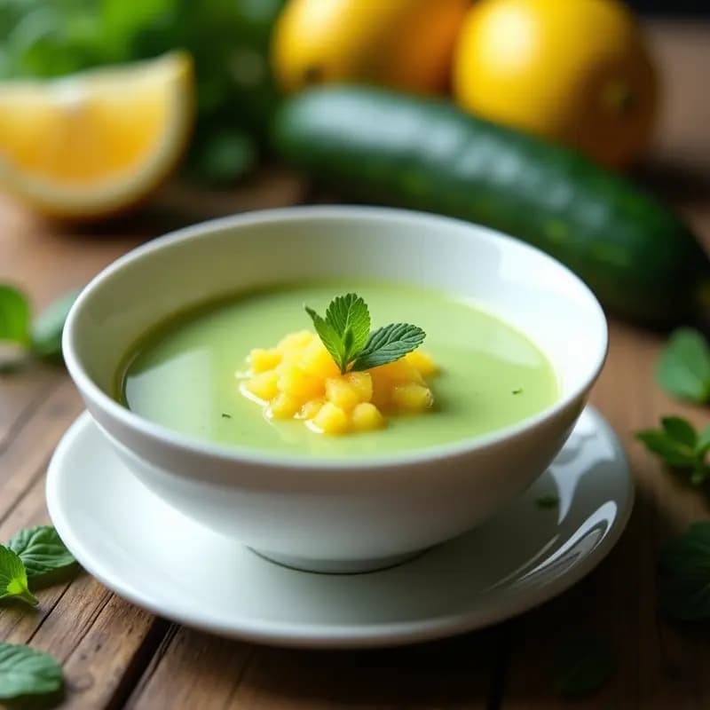 Crema Fría de Pepino y menta con Granizado de Limón: Receta Iraquí Refrescante en Thermomix
