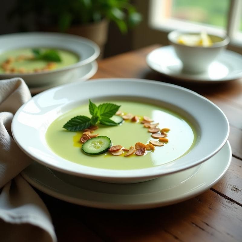 Crema Fría de Pepino y Mentolado con Crujiente de Almendras: Sopa Veraniega y Digestiva