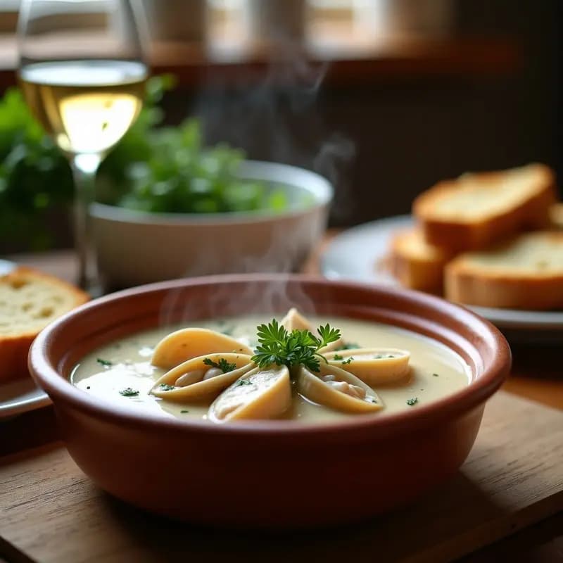 Crema de Pespunte con Almejas al Vino Blanco: Receta Gallega Rápida y Elegante