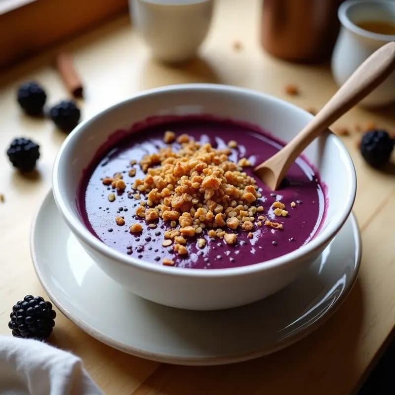 Crema de Zarzamora y Chía con Topping de Granola de Castañas: Desayuno Alto en Antioxidantes