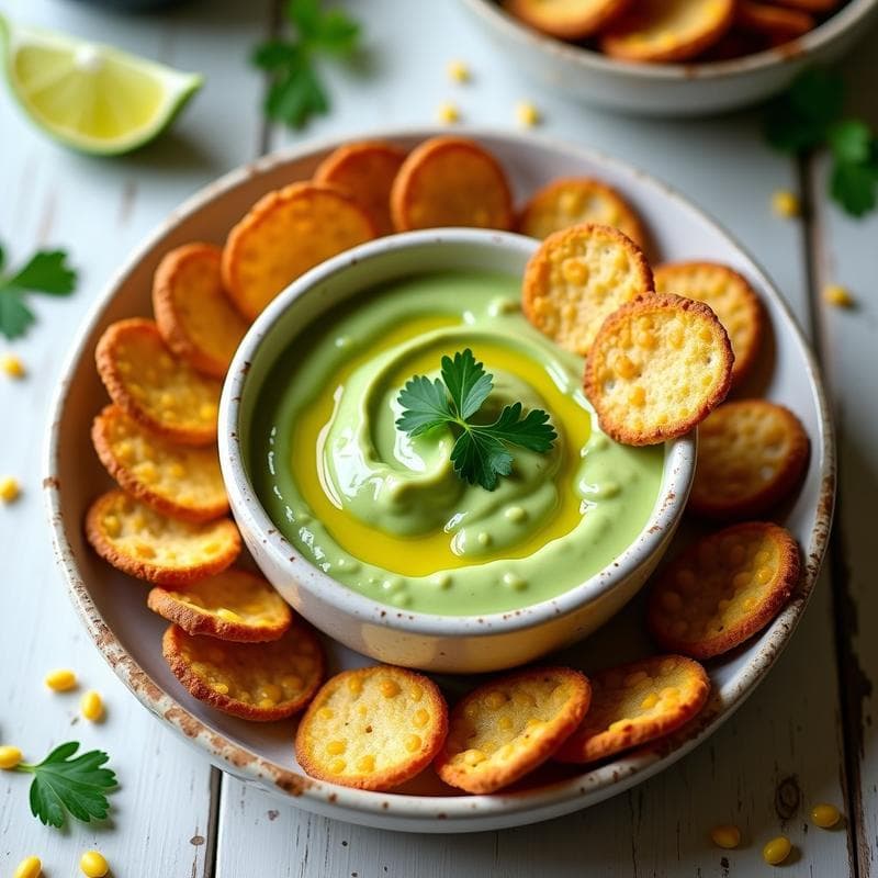 Cremoso de Aguacate y Cilantro con Crujiente de Maíz: Entrante Mexicano Vegano