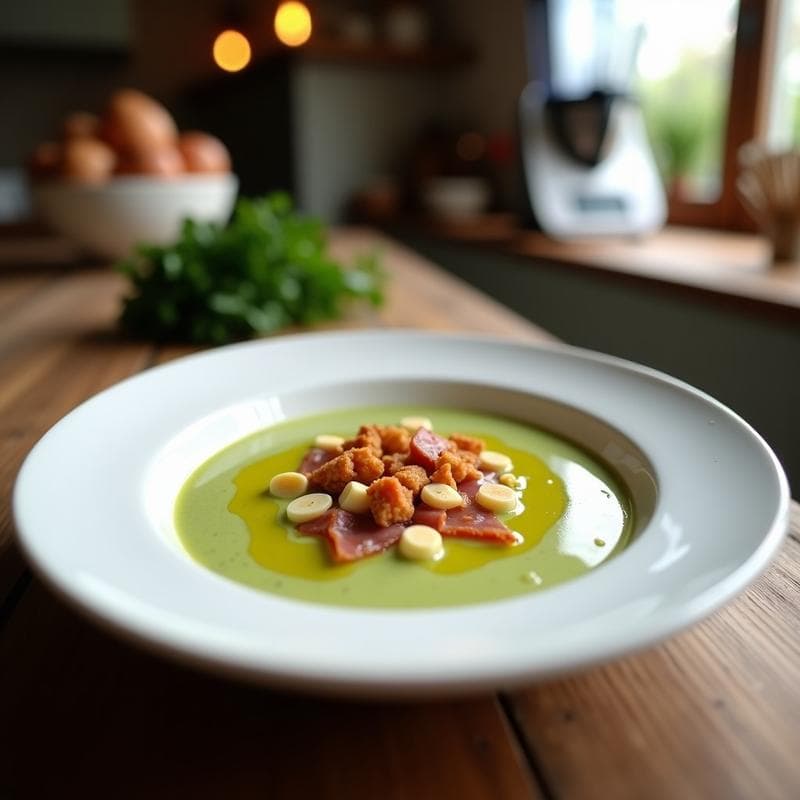 Cremoso de Brócoli y Almendras con Crujiente de Jamón: Receta Keto en Thermomix Ultra Rápida
