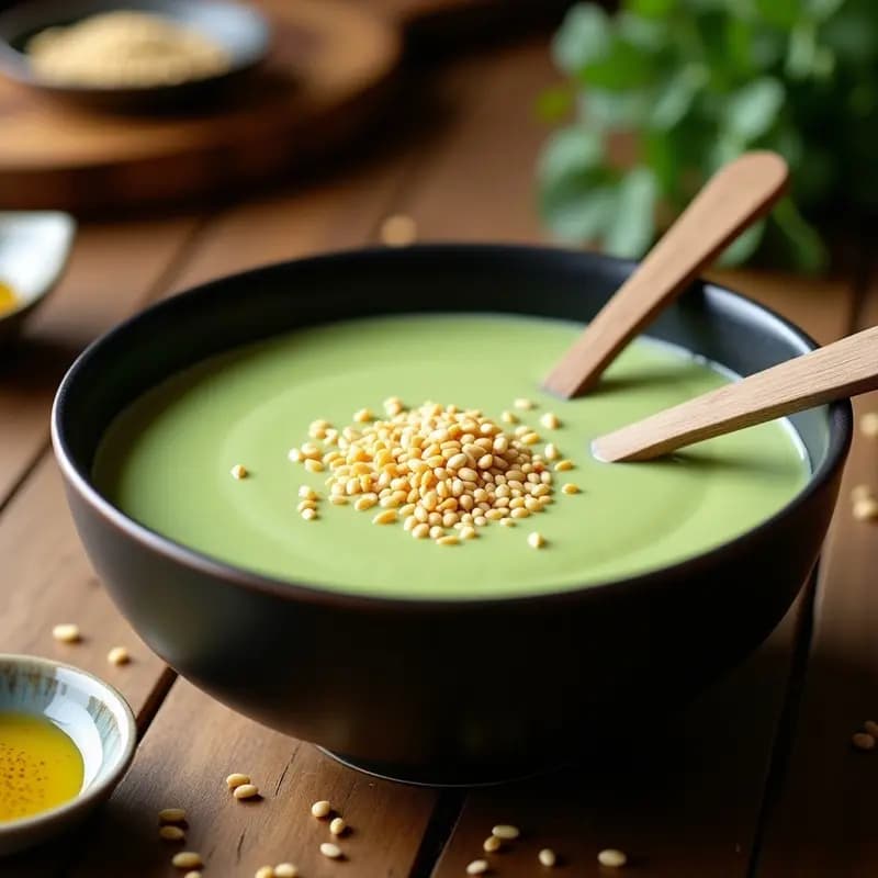Cremoso de Calabacín y Wasabi con Crujiente de Sésamo: Receta Japonesa Vegana en Olla Exprés