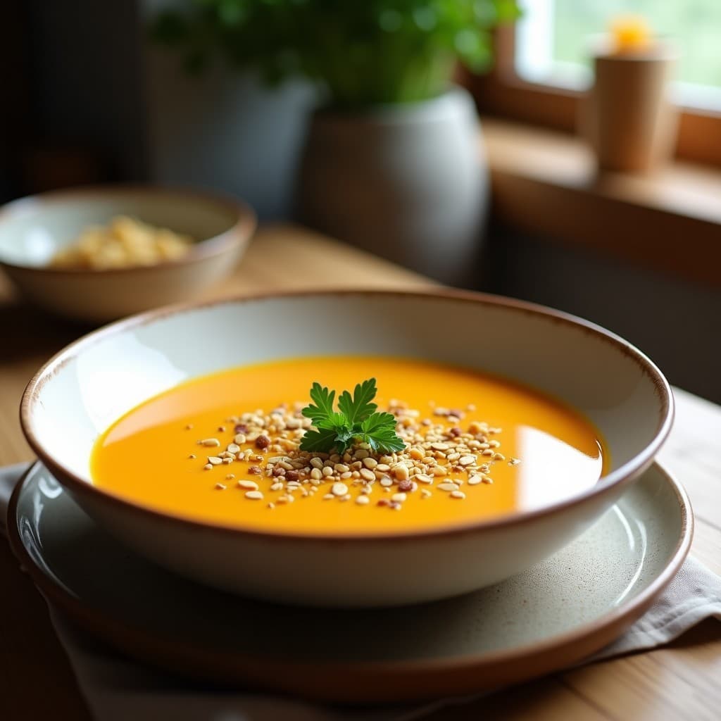 Cremoso de Calabaza Butternut y Jengibre con Crujiente de Semillas: Receta Vegana en Olla Lenta