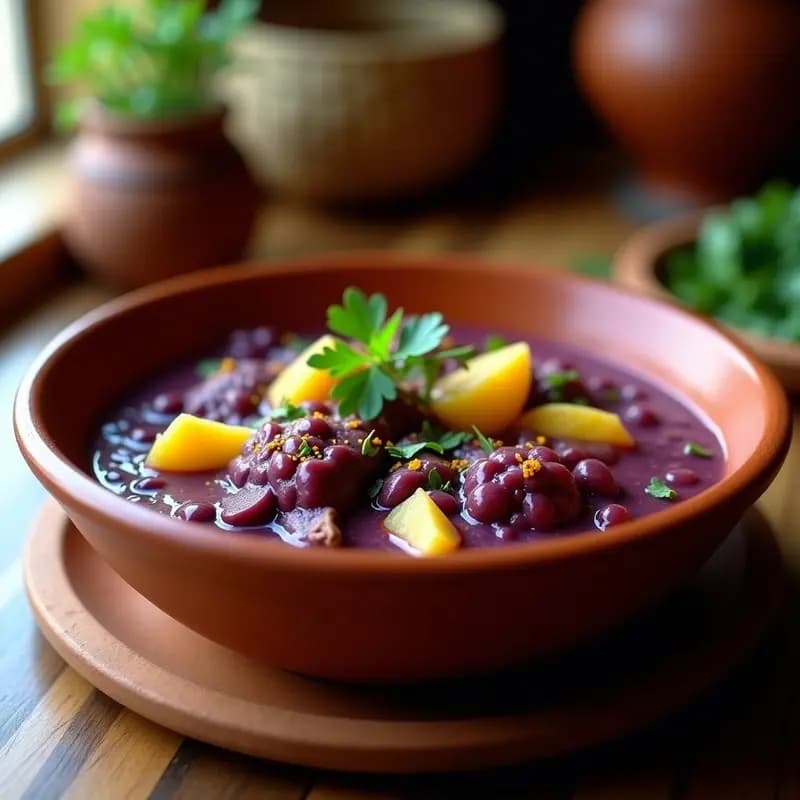 Cremoso de Maíz Morado con Pollo: Receta Colombiana en Olla con Azafrán y Culantro