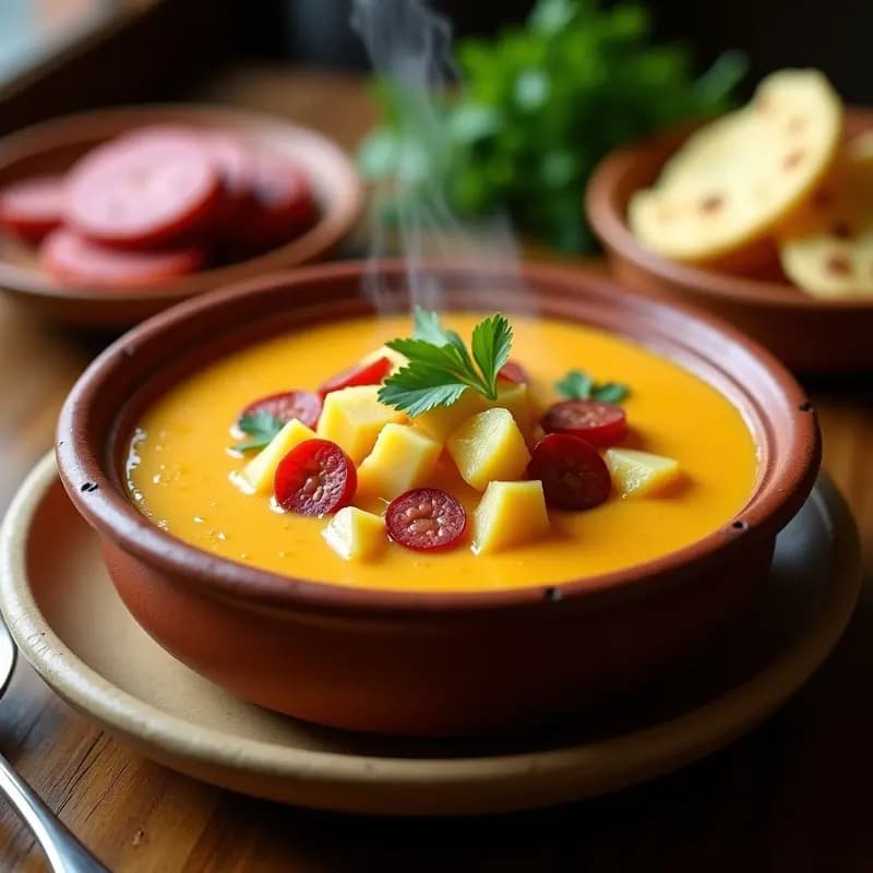 Cremoso de Papa y Chorizo Colorados con Queso Quesadilla: Receta Colombiana Reconfortante en Olla