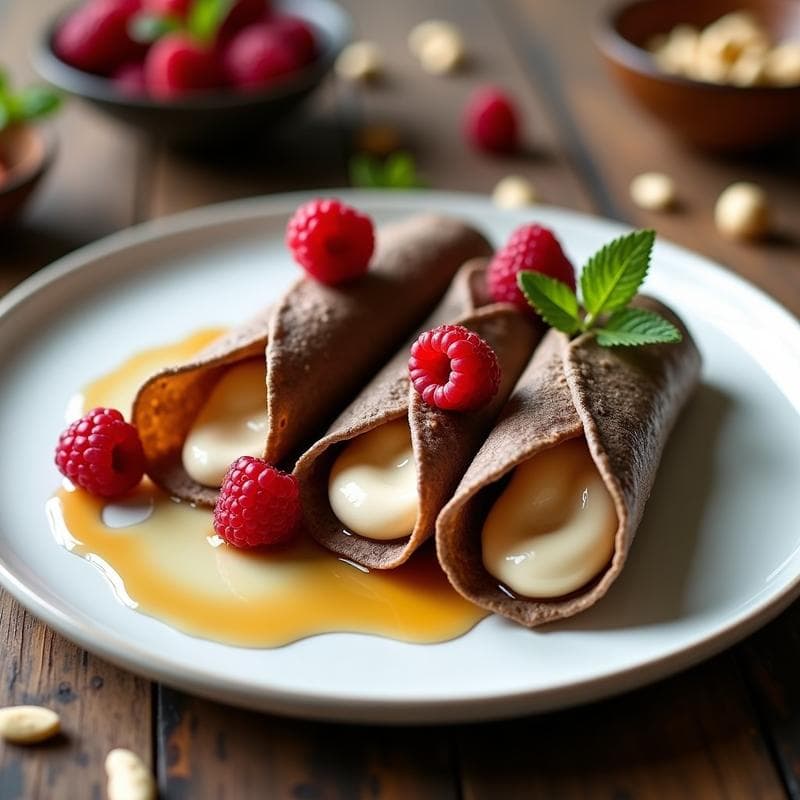 Crepes de Arroz Salvaje con Crema de Anacardos: Postre Vegano Sin Gluten