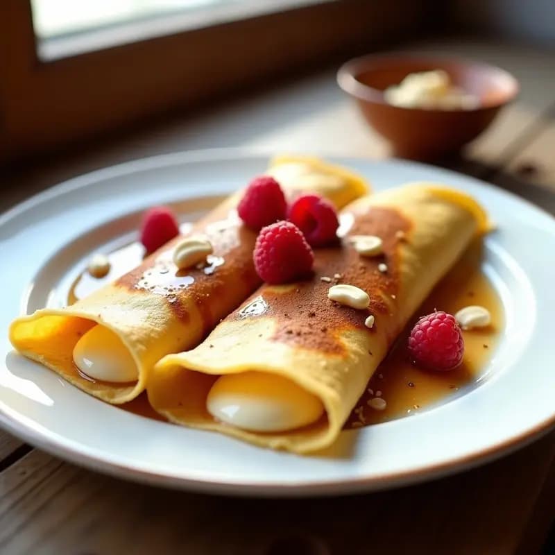 Crepes de Arrurruz con Relleno de Queso de Anacardos y Miel de Agave: Desayuno Francés Sin Gluten