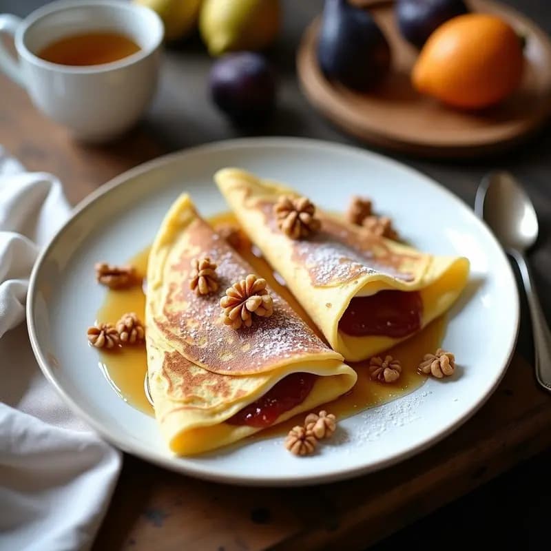 Crepes Francesas con Queso Brie y Mermelada de Higos: Desayuno Gourmet en 15 Minutos