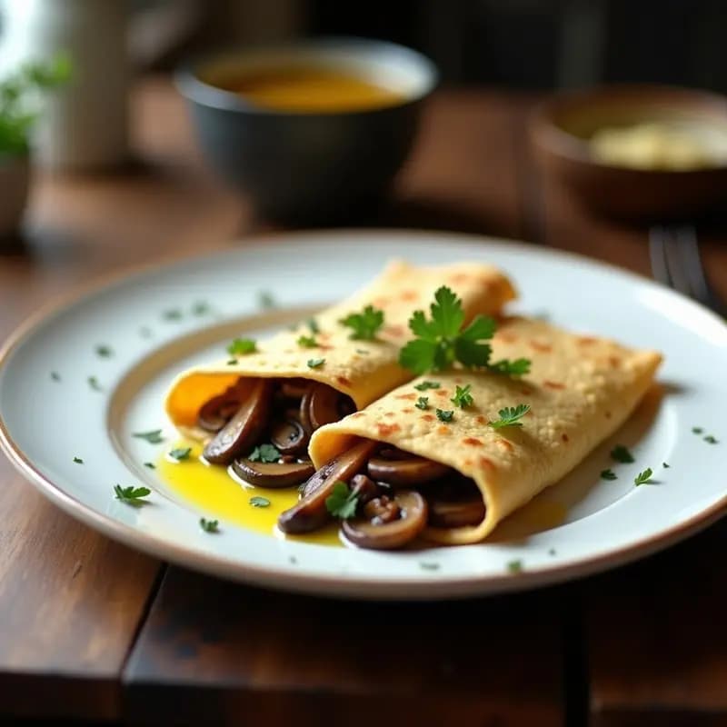 Crepes de Buckwheat con Champiñones y Queso Gruyère: Desayuno Francés Sin Gluten