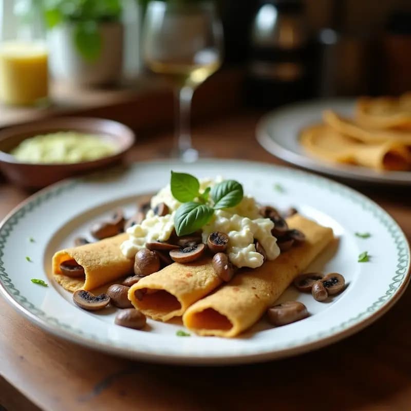 Crepes de Buckwheat con Champiñones y Queso Brie: Receta Francesa Sin Gluten para Brunch