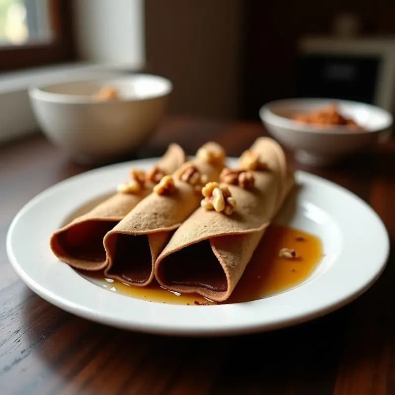 Crepes de Chocolate con Relleno de Mascarpone y Sirope de Caramelo: Postre Francés Irresistible