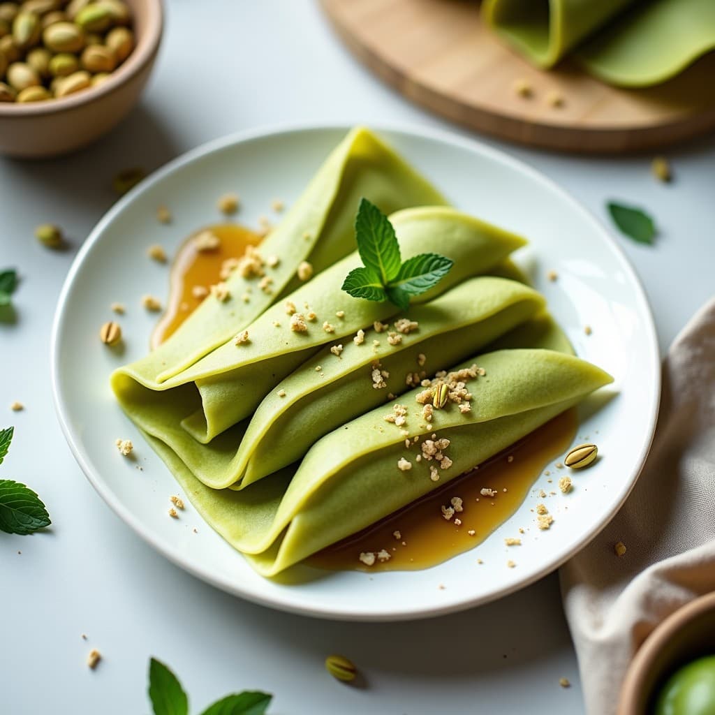 Crêpes de Espelta y Matcha Rellenos de Crema de Pistacho: Desayuno Vegano y Antioxidante