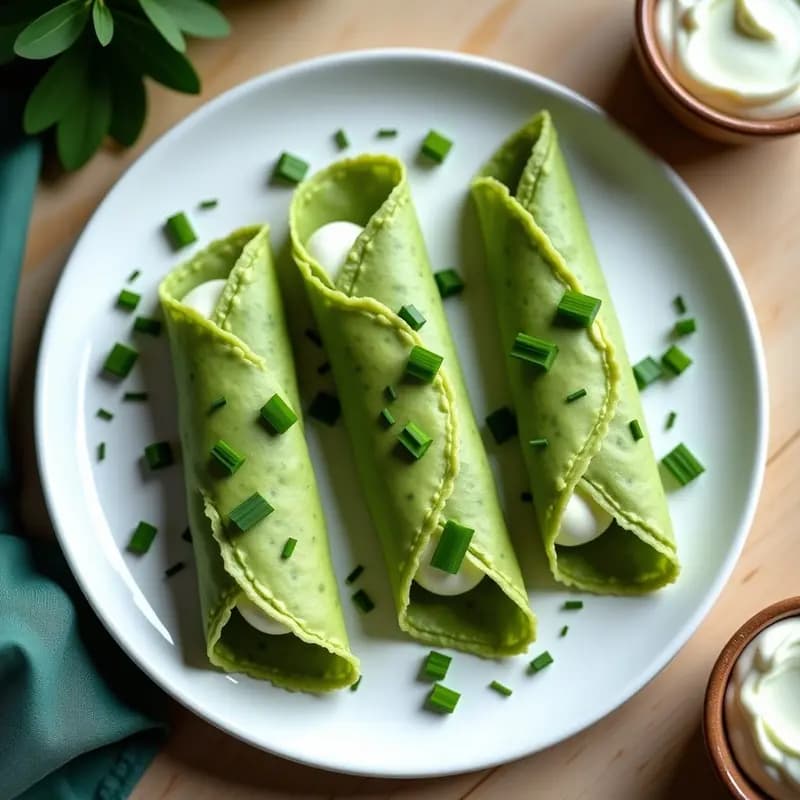 Crepes de Espinaca Verde y Relleno de Queso de Anacardos: Desayuno Vegano y Colorido