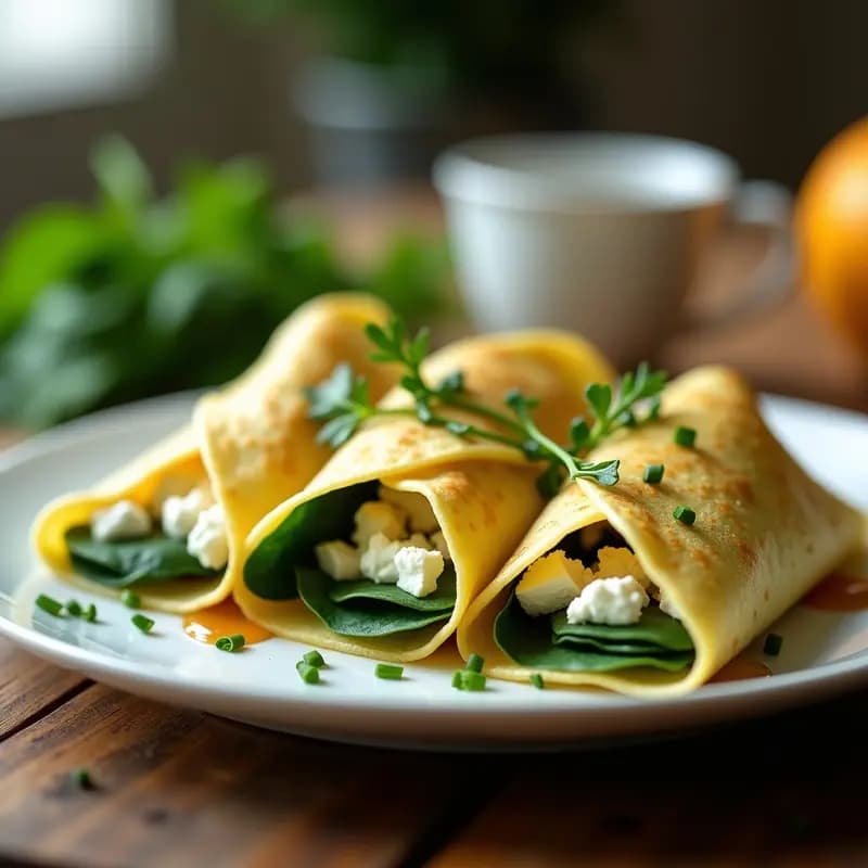 Crêpes de Espinaca y Queso de Cabra con Miel: Desayuno Francés Salado-Dulce