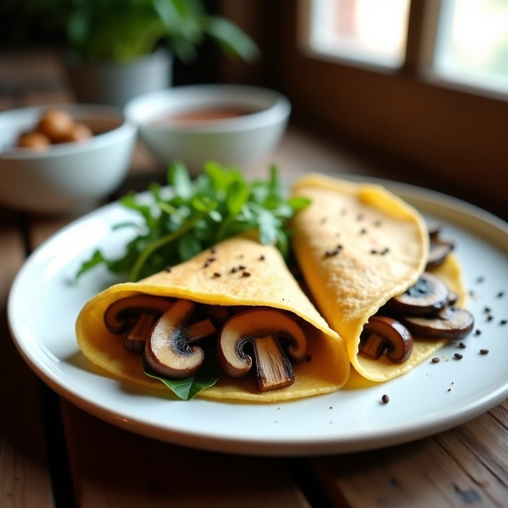 Crepes de Harina de Garbanzo con Champiñones y Rúcula: Receta Sin Gluten y Alta en Hierro