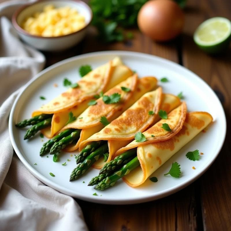 Crepes de Harina de Garbanzo Rellenos de Espárragos y Queso Vegano: Receta Francesa Sin Lactosa