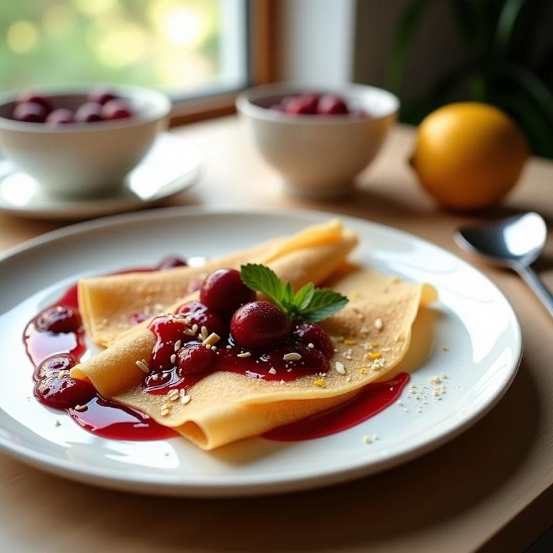 Crepes de Harina de Almendra con Compota de Arándanos Rojos: Postre Francés Keto Sin Azúcar