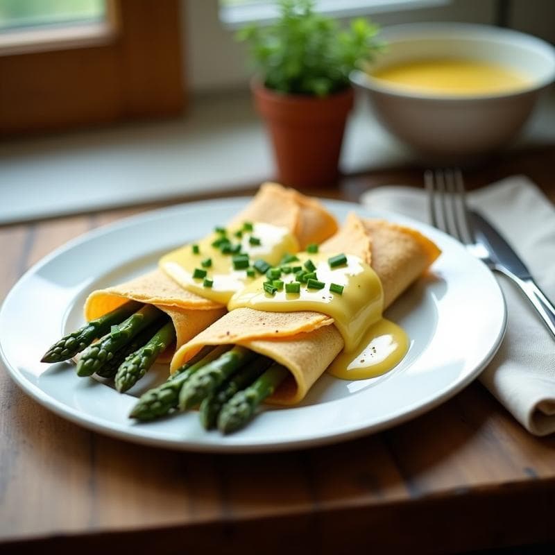 Crepes de Harina de Almendra y Espárragos: Desayuno Keto con Salsa Holandesa Sin Lácteos