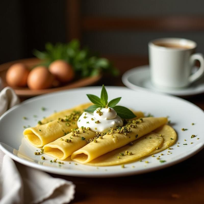 Crepes de Harina de Altramuz con Crema de Pistacho: Desayuno Mediterráneo Sin Gluten