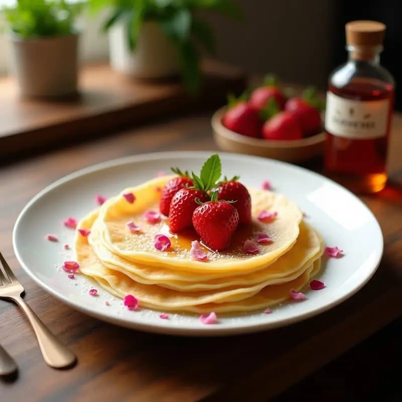 Crepes Franceses de Harina de Arroz y Alkermes: Postre Sin Gluten con Toque Floral