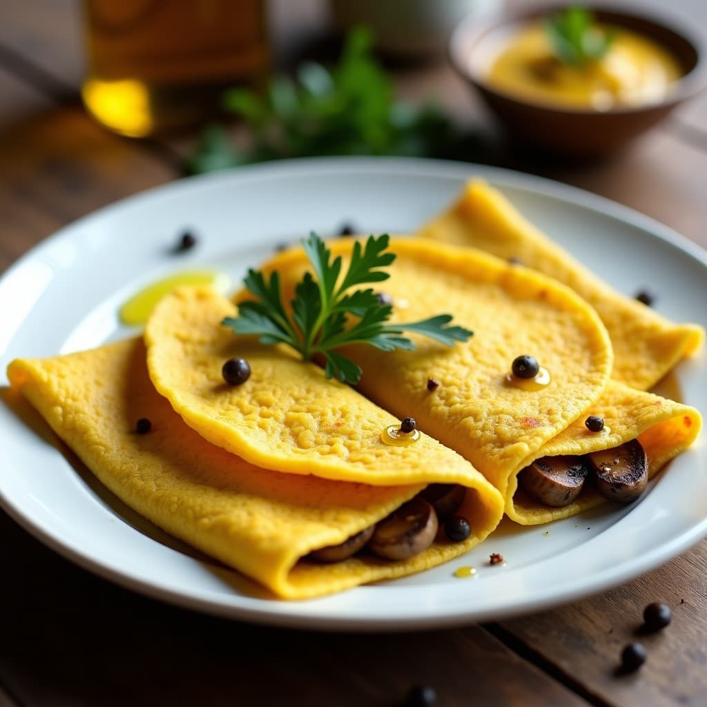 Crepes de Harina de Arroz y Cúrcuma con Relleno de Champiñones: Receta Sin Gluten y Vegana