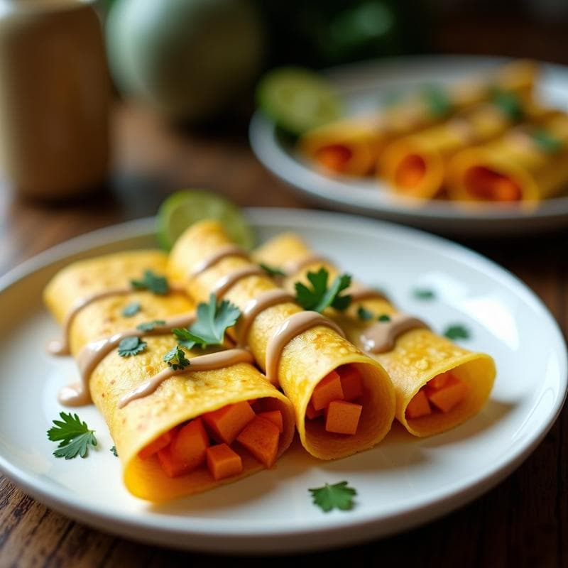 Crepes de Harina de Arroz con Relleno de Pollo al Curry y Mango: Receta Sin Gluten en 20 Minutos