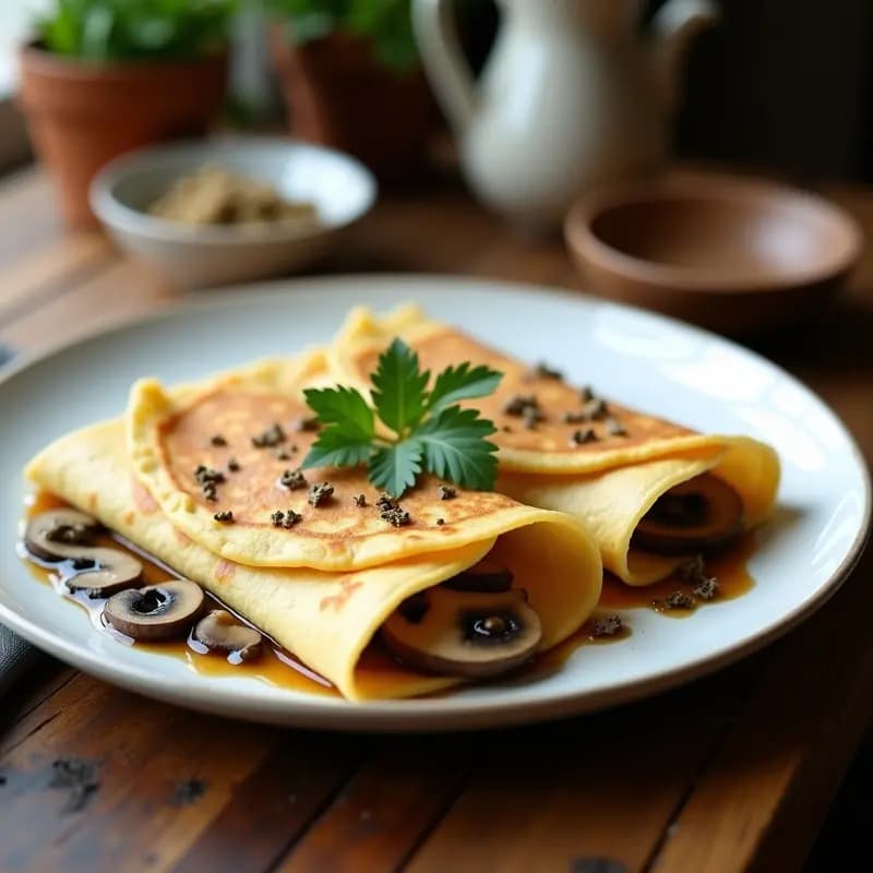 Crepes de Harina de Castaña con Relleno de Champiñones y Trufa: Receta Francesa Keto y Sin Lactosa