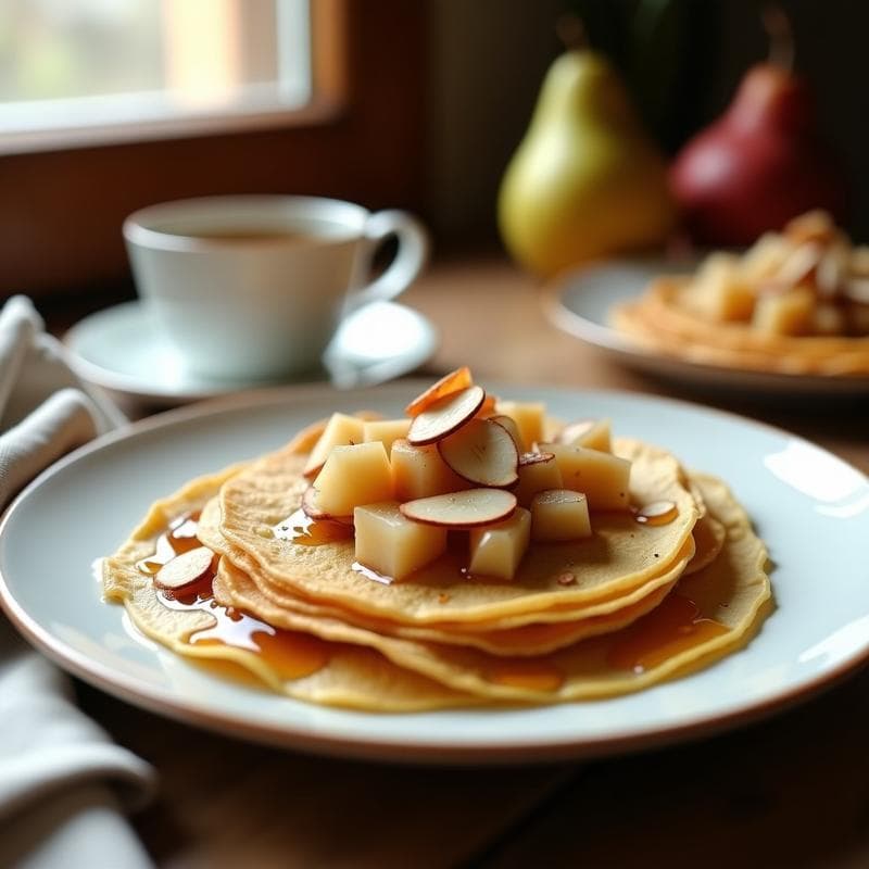 Crepes de Harina de Castaña con Compota de Peras: Desayuno Francés Sin Gluten