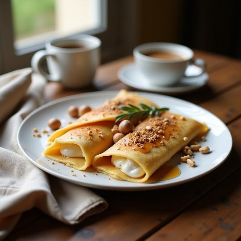 Crepes de Harina de Castaña con Crema de Avellanas: Desayuno Francés Sin Lactosa