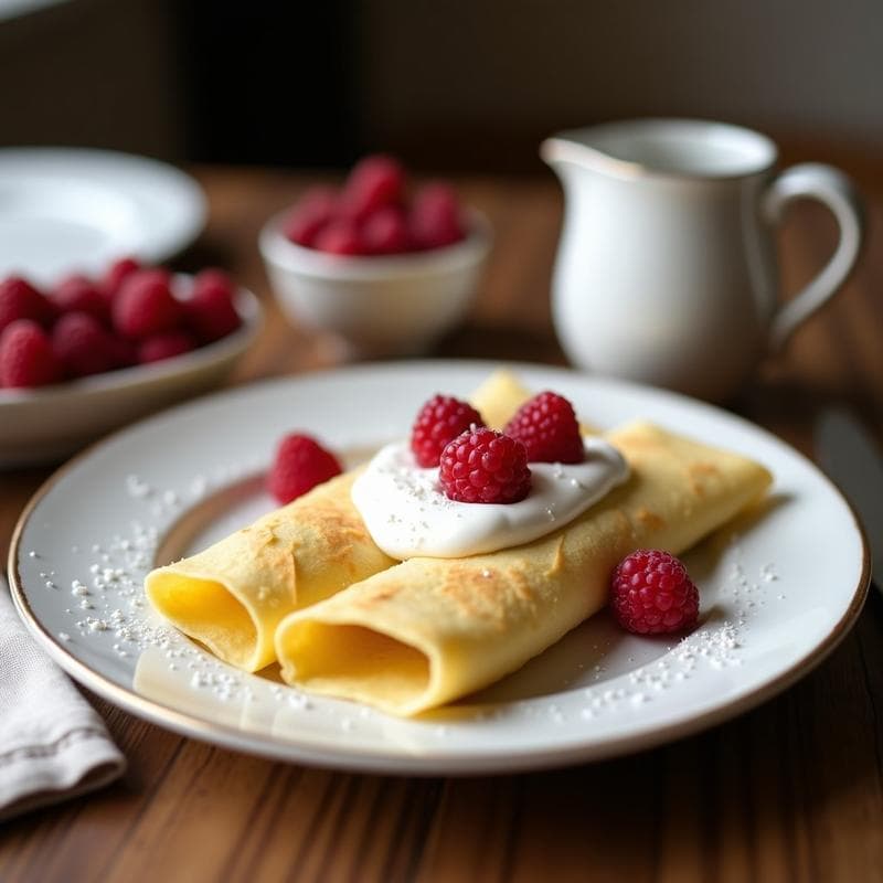 Crepes de Harina de Coco con Relleno de Crema de Anacardos y Frambuesas: Postre Sin Gluten