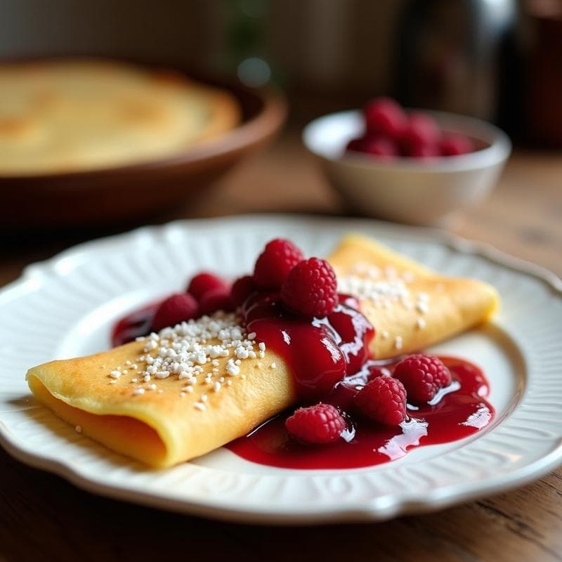 Crepes de Harina de Coco Rellenos de Mermelada de Frambuesa: Postre Keto y Sin Lactosa
