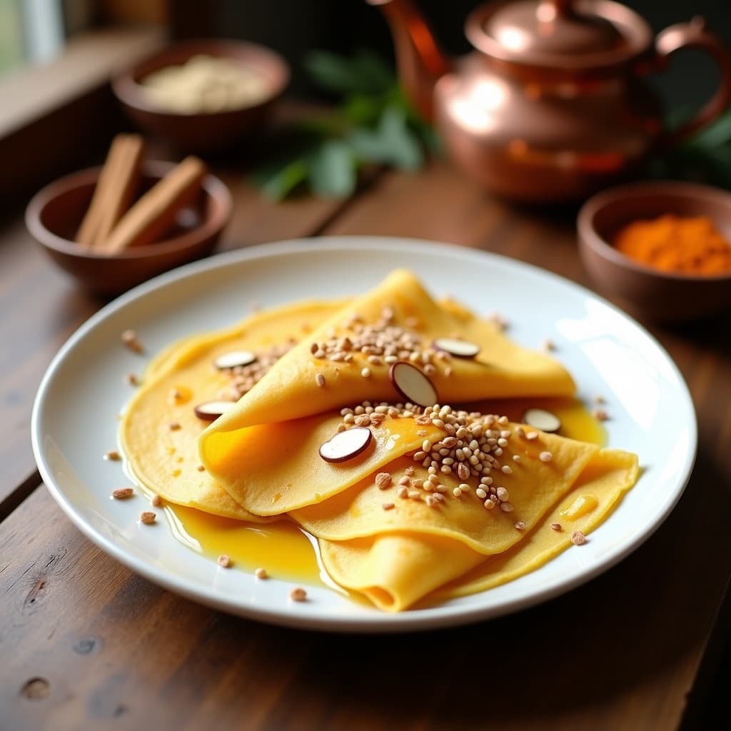 Crepes de Harina de Garbanzo y Azafrán: Receta Marroquí Sin Gluten con Miel de Eucalipto