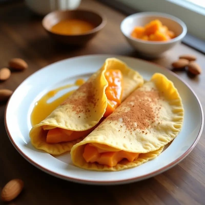 Crepes de Harina de Garbanzo Rellenas de Puré de Calabaza y Queso de Almendras: Desayuno Egipcio Sin Gluten